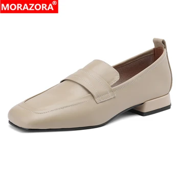 MORAZORA Artı Boyutu 34-43 Yeni Hakiki deri ayakkabı Kadın Pompaları Düşük Topuklu Kayma Moda Ofis Elbise Ayakkabı Kadın Ayakkabı