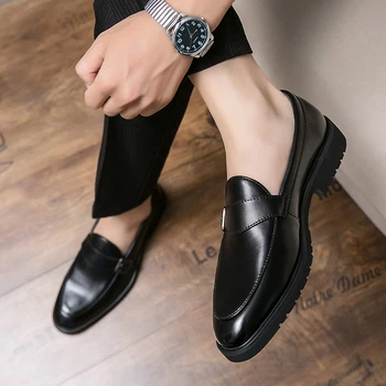 Büyük Boy 48 Erkekler siyah ayakkabı Erkekler Elbise Ayakkabı Loafer'lar İtalyan Rahat Deri Moda Trendi Lüks Yaz Şık Erkek Hippi