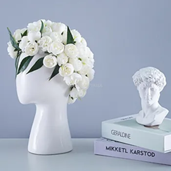 Nuevo Modelo De Jarron De Ceramica Con Cabeza Humana Retrato Creativo Arreglo Floral De Agujero Redondo Adornos Decorativos