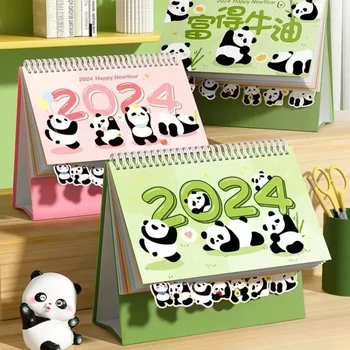2024 Yeni Sevimli Karikatür Panda Masa Takvimi Kawaii Öğrenci Masaüstü Dekorasyon Aksesuarları Renk 12 ay Izgara Planlayıcısı Notlar Hediyeler