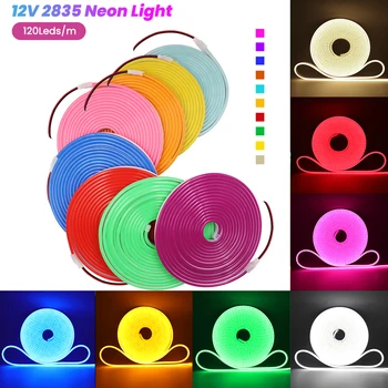 12 V Neon şerit 2835 120 LEDs/M esnek LED şerit ışık 1 M 5 M su geçirmez açık halat açık mavi / sıcak / pembe / beyaz / kırmızı / sarı / yeşil