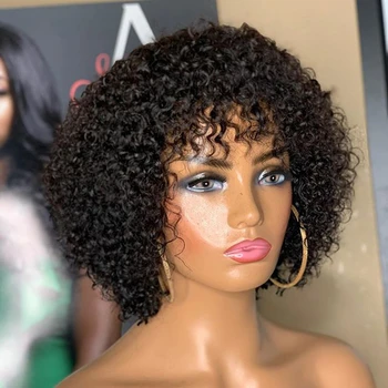 Sentetik Saç dantel ön peruk Kısa Afro Kinky Kıvırcık Tutkalsız ısıya Dayanıklı Saç kahküllü peruk Siyah Kadınlar İçin