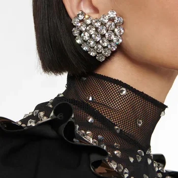 Stonefans Yuvarlak Kristal Kalp Küpe Düğün Kadınlar için moda takı Taklidi Klip Küpe Hiçbir Piercing Gelin Hediye