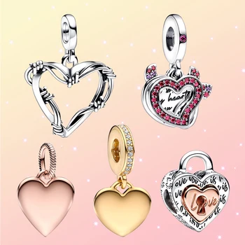 Kadın Pandora BANA Tel Kalp Madalyon Charms gümüş Bilezik DIY Yapımı İçin Kolye Aşk şeklinde Kilit Takı Hediye