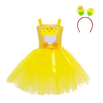 Tavuk Tutu Çocuklar İçin Sarı Katmanlı Tül Tutu Elbise Civciv Kafa Bandı Fantezi Kostüm Partisi Hediyeler Doğum Günü Kıyafetleri