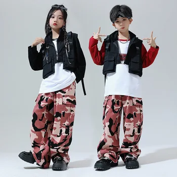 Kamuflaj Pantolon Gömlek Çocuklar Hip Hop Dans Elbise Caz Balo Salonu Kostümleri Kız Erkek Giyim Sokak Dans Giyim Kıyafet