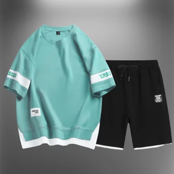 Yaz erkek Setleri T Shirt Ve Şort İki parçalı set Erkek Moda Artı Boyutu günlük kıyafetler Erkekler Plaj Kıyafeti S-5XL
