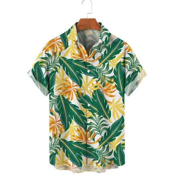 HX Moda erkek Gömlek Hawaii Bohemia Bitki Yaprak Çiçekler 3D Baskılı Rahat Gömlek Kısa Kollu Plaj Gömlek Erkek Giyim