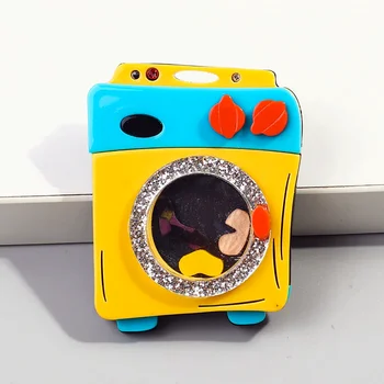 FishSheep Sevimli Akrilik Çamaşır Makinesi Broş Büyük Reçine Orijinal ve Komik Ev Aletleri Broş Pins Takı Hediyeler