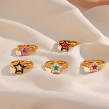 Zarif Boho Renkli Damla Yağ Yıldız Yüzükler Kadınlar İçin Kadın Romantik doğum günü hediyesi Moda Paslanmaz Çelik Kararmaz Ücretsiz Takı