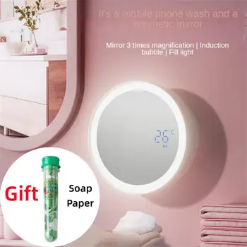 2 İn 1 Sabunluk Ayna Duvara monte Otomatik Sabunluk USB Şarj Edilebilir Kızılötesi İndüksiyon köpük sabun sabunluğu