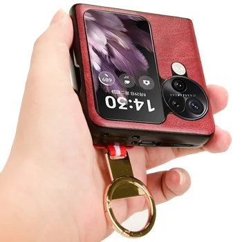 OPPO BULMAK için N3 FLİP Case Lüks Deri Kaymaz telefon kılıfı OPPO Bulmak için N 3 Flip Bilek Kayışı Parmak Yüzük arka kapak