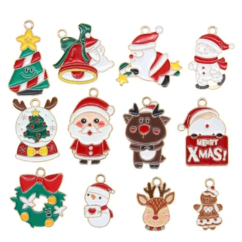 10/12 adet Karışık Renkli Noel Serisi Noel Baba Emaye Charms Kolye Noel Hediyesi DIY El Yapımı Takı Yapımı Bulma XL1635