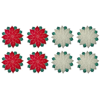 Tatil Noel İşlemeli Placemats Aplike Atatürk Çiçeği Placemats Noel Çiçek Placemat Masa Dekorasyon İçin