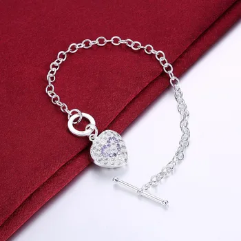 Fabrika doğrudan moda 925 Ayar Gümüş Bilezik kadın için güzel kristal kalp kolye Lüks takı Düğün parti hediye