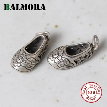 BALMORA 1 Adet Orijinal 100 %925 Saf Gümüş Retro Ayakkabı Kolye Kadınlar İçin Şakayık Kolye Tay Gümüş Takı Hediye Zinciri Olmadan
