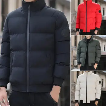 Erkek Ceket Pamuk Yastıklı Uzun Kollu Standı Yaka Fermuar Artı Boyutu Coldproof Kalın Cepler Ceket Ceket erkek Moda Parkas