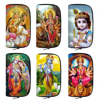 Hint Dini Tanrılar Vishnu Brahma ve Shiva uzun cüzdan Güzel Radha Krishna Çanta Kredi kimlik kartı tutucu Para Para Çantası