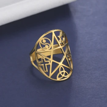 Cadı Düğüm Beş köşeli Yıldız Rune İçi Boş Yüzük Kadınlar için Moda Paslanmaz Çelik Altın Gümüş Renk Yüzük noel hediyesi