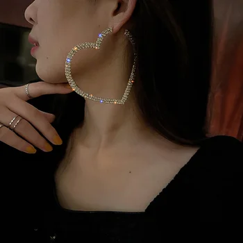 FYUAN Moda Büyük Kalp Kristal Hoop Küpe Kadınlar için Bijoux Geometrik Rhinestones Küpe Bildirimi Takı Hediyeler