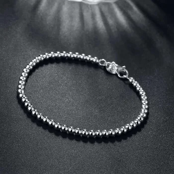Moda charm 925 Ayar Gümüş Bilezik kadın için 4MM boncuk zincir takı Düğün parti Yılbaşı hediyeleri