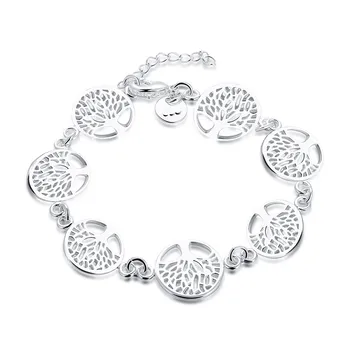 Yeni Düğün 925 Ayar Gümüş Bilezik Güzel Ağaç Çiçekler Kadınlar için Klasik moda takı Toptan 20CM Asil