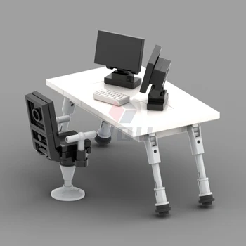 Masa Sandalye Çift Ekranlı Bilgisayar Yapı Taşları Aksesuarları Uyumlu Şehir Ofis Mobilyaları MOC Arkadaş Tuğla Çocuk Oyuncakları