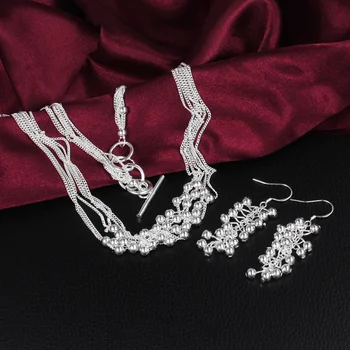 Toptan 925 Ayar Gümüş Güzel Çok satırlı Püskül Boncuk Kolye Küpe Kadın Moda Parti Düğün Hediyeleri Takı Setleri