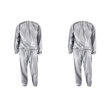 Üst!- 2X Ağır Spor Kilo Kaybı Ter Sauna Takım Elbise Egzersiz Salonu Anti-Rip Gümüş XL