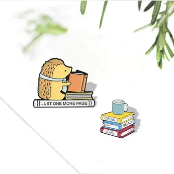 Içecek Okuma Aşk Emaye Pin Kitap Kahve Özel Broş Sırt Çantası Elbise Yaka Pin Karikatür Rozeti Okuma Takı Arkadaşlar için Hediye