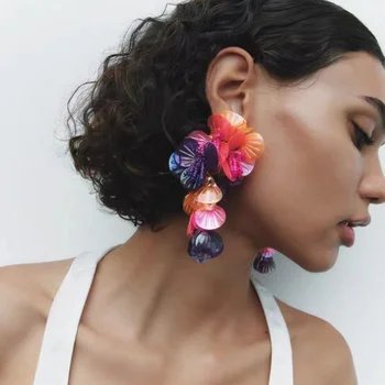 2024 Yaz Moda Yeni ZAA Renkli El Yapımı Boncuklu Metal Pullu Çiçek Püskül Küpe Kadınlar için Bildirimi Takı