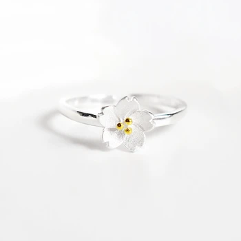 Taban Bellek Edebi Kiraz Çiçekleri Çiçek El Yapımı Gümüş Renk Boyutlandırılabilir Açılış Yüzük Kadınlar İçin Lüks Takı Yüzük