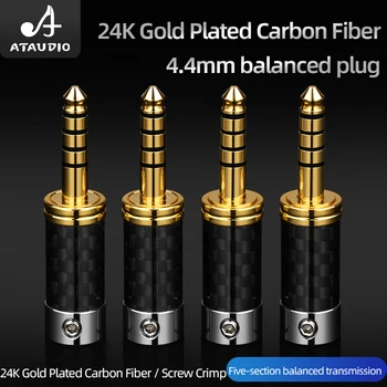 ATAUDIO 4 ADET Karbon Fiber Altın kaplama Jack 4.4 mm 5 kutuplu Ses Fişi Saf Bakır Konektörü 6mm Tel delik