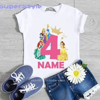 Çocuk Doğum Günü Partisi Prenses Kostüm Gömlek Kızlar 1 2 3 4 5 6 7 8 9 Yıl Disney Prenses Doğum Günü Özel Adı Çocuk T Shirt