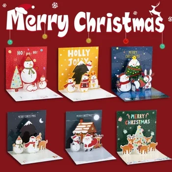 6 Adet / takım 3D Üç Boyutlu Tebrik Kartı Yaratıcı Noel Arifesi Hediye Mesaj Kartı Tatil Tebrik Kartı Tatil Malzemeleri