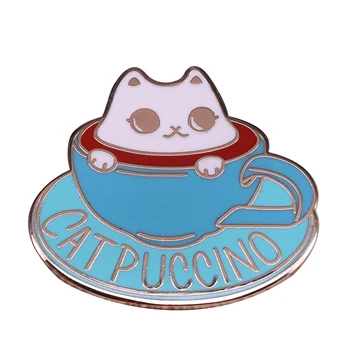 Cappuccino pin sevimli kedi fincan broş kahve addict rozeti komik kelime oyunu takı kafein severler koleksiyonu