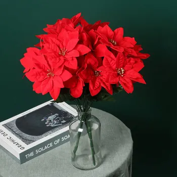 1 ADET / 39.5 CM Yapay Çiçek 7 Kafaları Büyük Pembe, ipek Çiçek Kadife Buket Noel Dekorasyon Oturma Odası Sahne Süsler