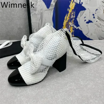 Bahar Yeni Tıknaz Topuk Yüksek Topuklu Rugan Sandalet Çizmeler Kadın Moda Yuvarlak Ayak Kelebek-Düğüm Tatlı Kadın Ayakkabı 2023