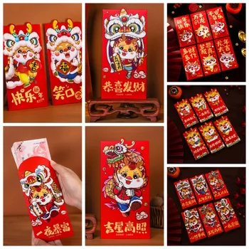 6 Adet / takım 2024 Yeni Yıl Kırmızı Zarflar Mutlu Yeni Yıl Ejderha En iyi Dileklerimle Hong Bao Bahar Festivali Şanslı Kırmızı Cep Parti Hediyeler