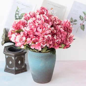 6 Kafaları Ortanca ipek çiçek Buketi Sahte Ortanca Kaynaklanıyor Düğün Centerpieces için Ev yemek masası Çekirdek Parti DIY Dekorasyon