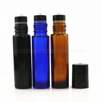 1X10X10 ML Cam Amber Mavi rolon şişe Uçucu Yağlar Rulo Top Şişeler Parfüm Aromaterapi Doldurulabilir Seyahat Parfüm