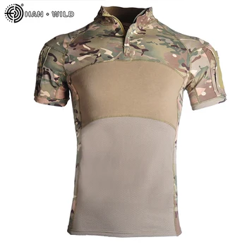 HAN VAHŞİ erkek taktik tişört Ordu Askeri Airsoft Gömlek Nefes Savaş Kısa Kollu Gömlek Yürüyüş Gömlek Camo Gömlek