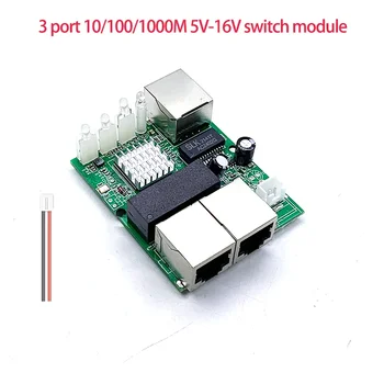 Mini PCBA 3 Port Ağmini ethernet anahtar modülü 10/100/1000 Mbps 5 V-12 V
