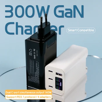 300W GaN PD3.1 140W 140W Yüksek Güç OLED Ekran Şarj Dizüstü Telefon Kulaklık Hızlı Şarj AC100-240V Adaptör Şarj Cihazı