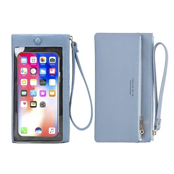 Şık Yeni kadın Çantası Basit Küçük Taze Çift Düz Renk Her Şey dokunmatik ekranlı cep telefonu cüzdanı