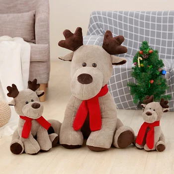 Doldurulmuş Hayvan yumuşak oyuncaklar Geyik Kırmızı Eşarp Ren Geyiği peluş bebek Noel yeni yıl hediyesi