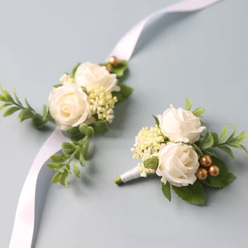 Şampanya Gül Yapay Çiçekler Yaka Bilek Korsaj Evlilik Nedime Düğün Aksesuarları бутонгрки на свадьбу