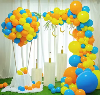 DIY Parti Balon Garland Kiti 126 Adet Sarı Turuncu ve Mavi Balon Kemer Kiti Düğün Doğum Günü Mezuniyet Yıldönümü Dekorasyon