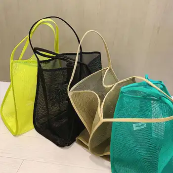 Kadınlar 2023 Yeni Ins Rüzgar şeffaf ağ basit omuz çantası Moda Hafif Tüm Maç alışveriş çantası Plaj Net Çanta
