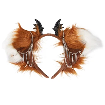 Gotik Faux Kürk Kulaklar Peluş Tilki Kulak Bandı Lolita Hayvan Yarasa Kanatları Zincir Hairband Cosplay Parti Kostüm saç aksesuarları Sahne